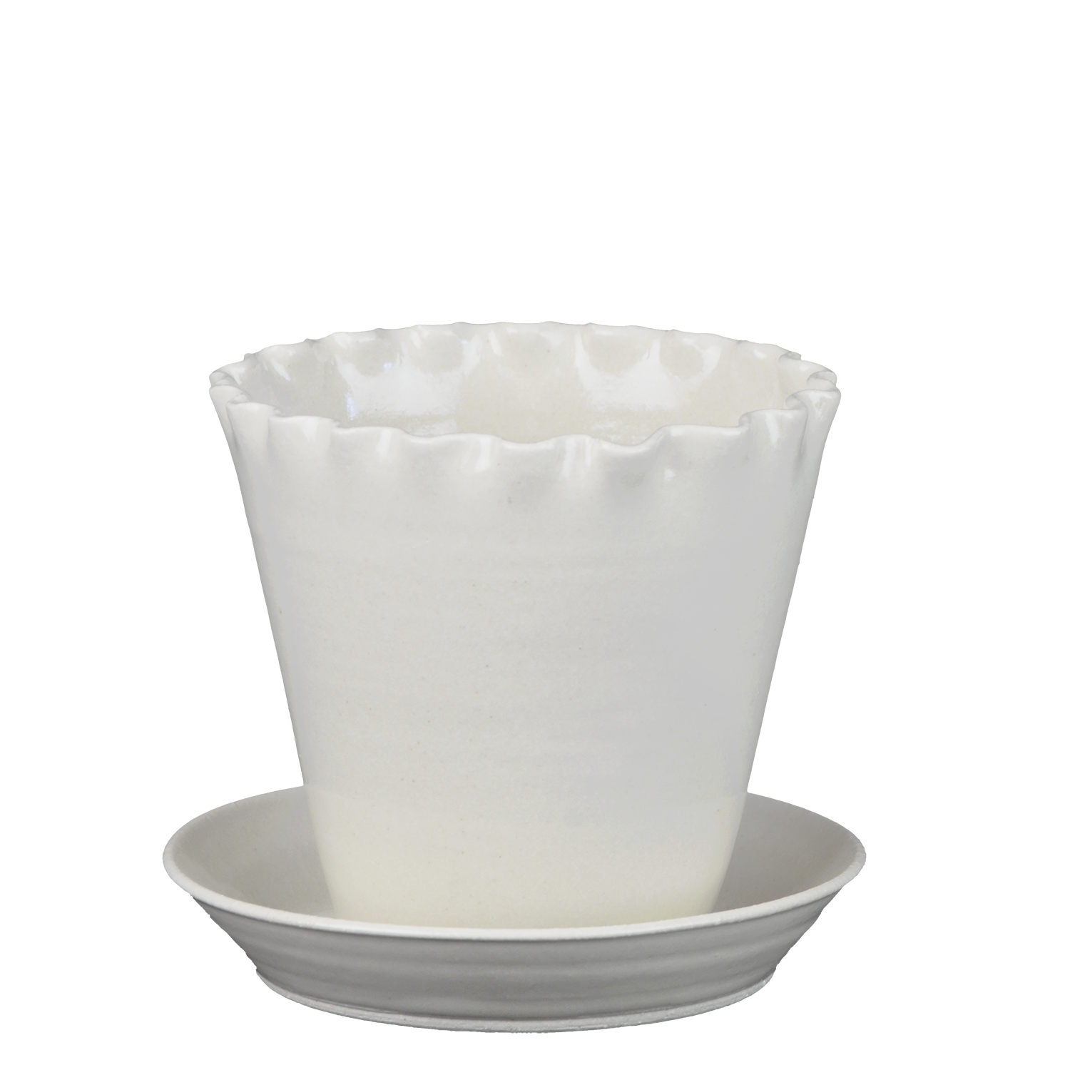 Ruffled Edge Ceramic Planter & Saucer