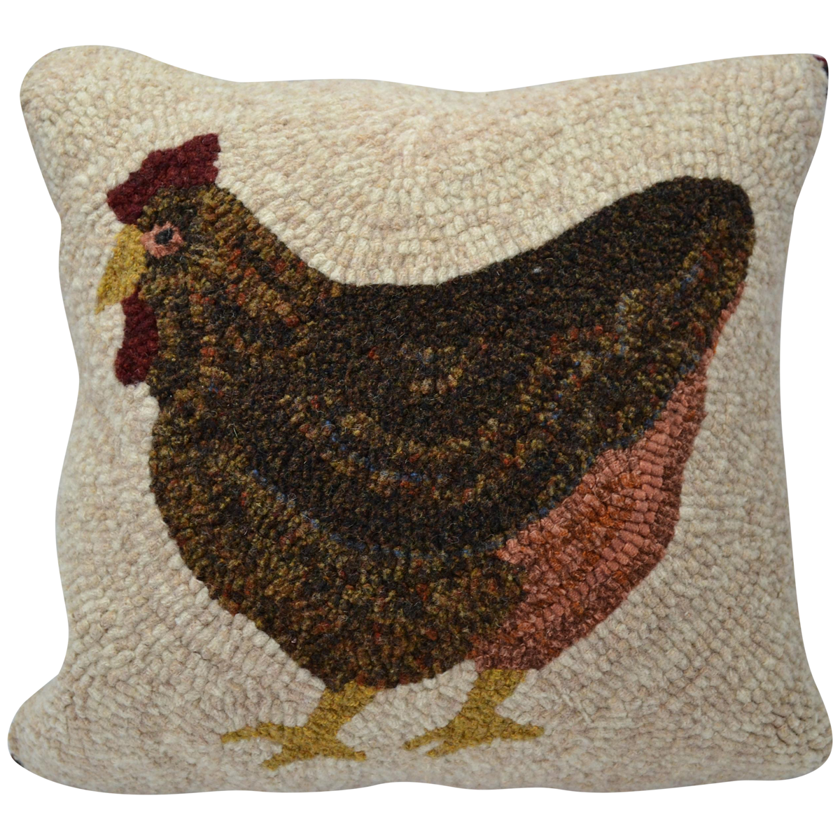 Laying Hen Hooked Decor Pillow